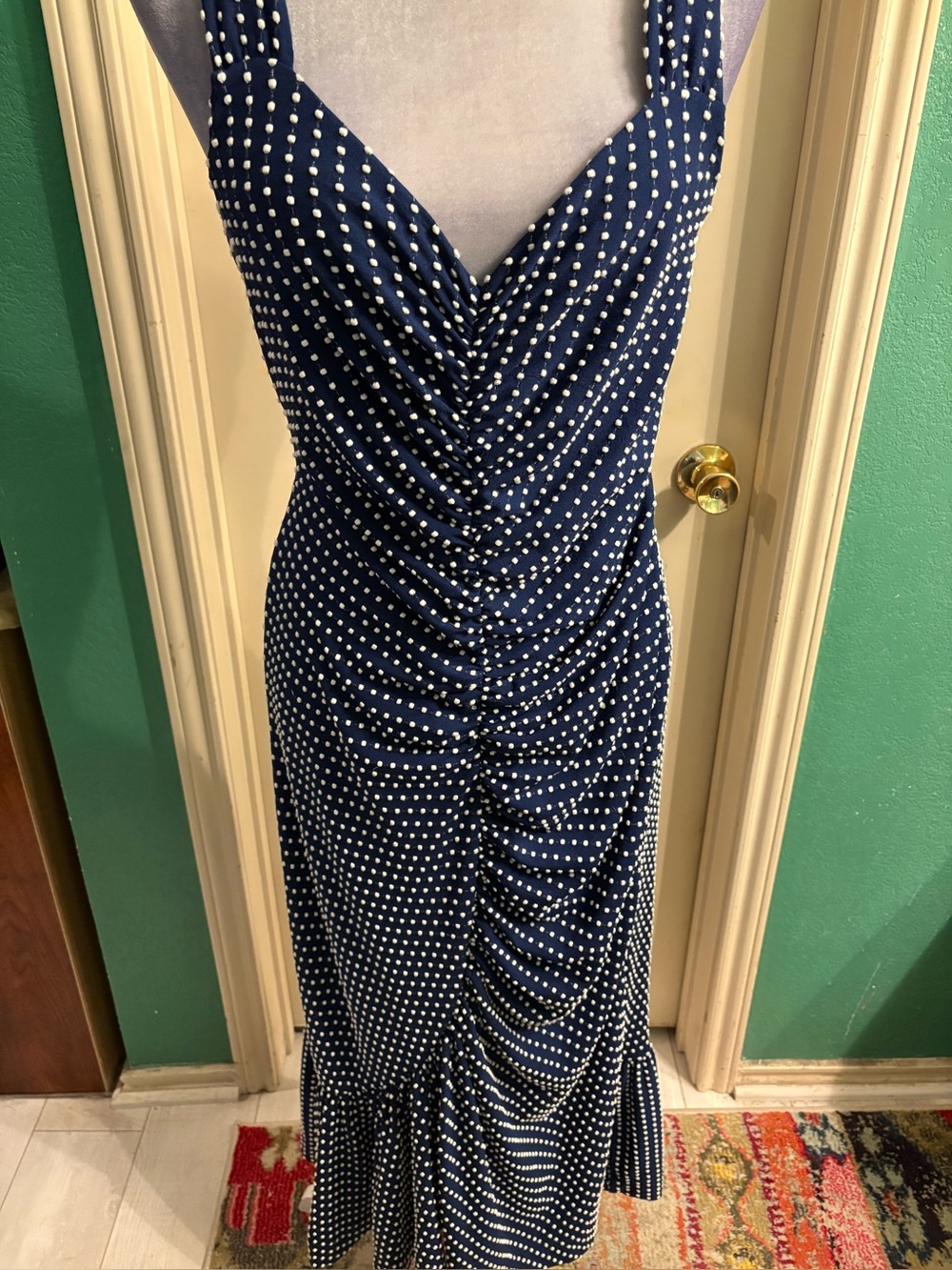 Maeve by Anthropologie Bree Polka Dot Ruched Midi Dress - Picture 4 of 13